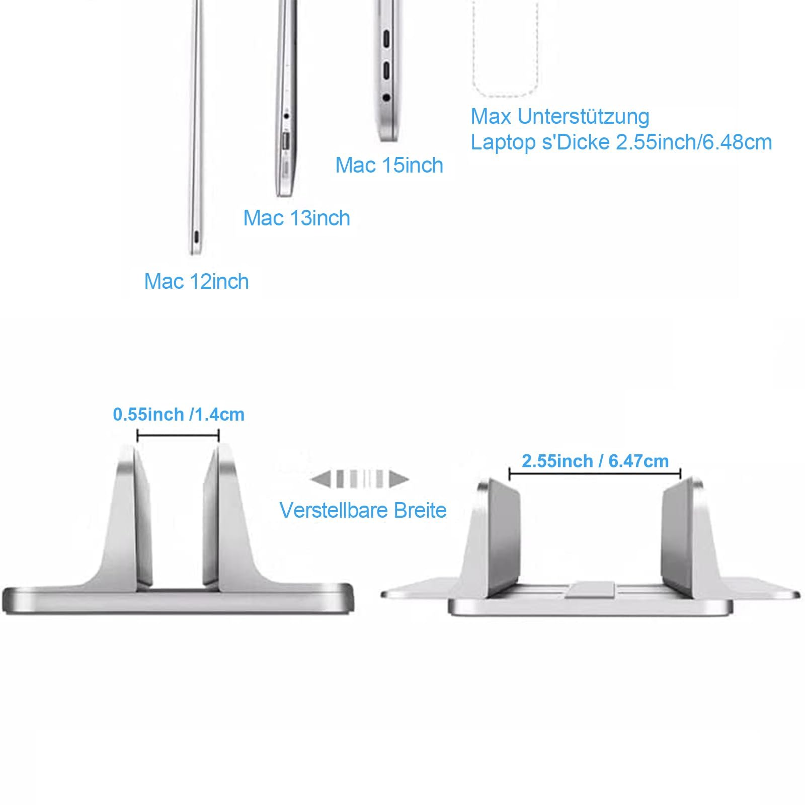 Підставка вертикальна Алюмінієва регульована для ноутбука (до 17.3 дюймів) Silver, фото №2