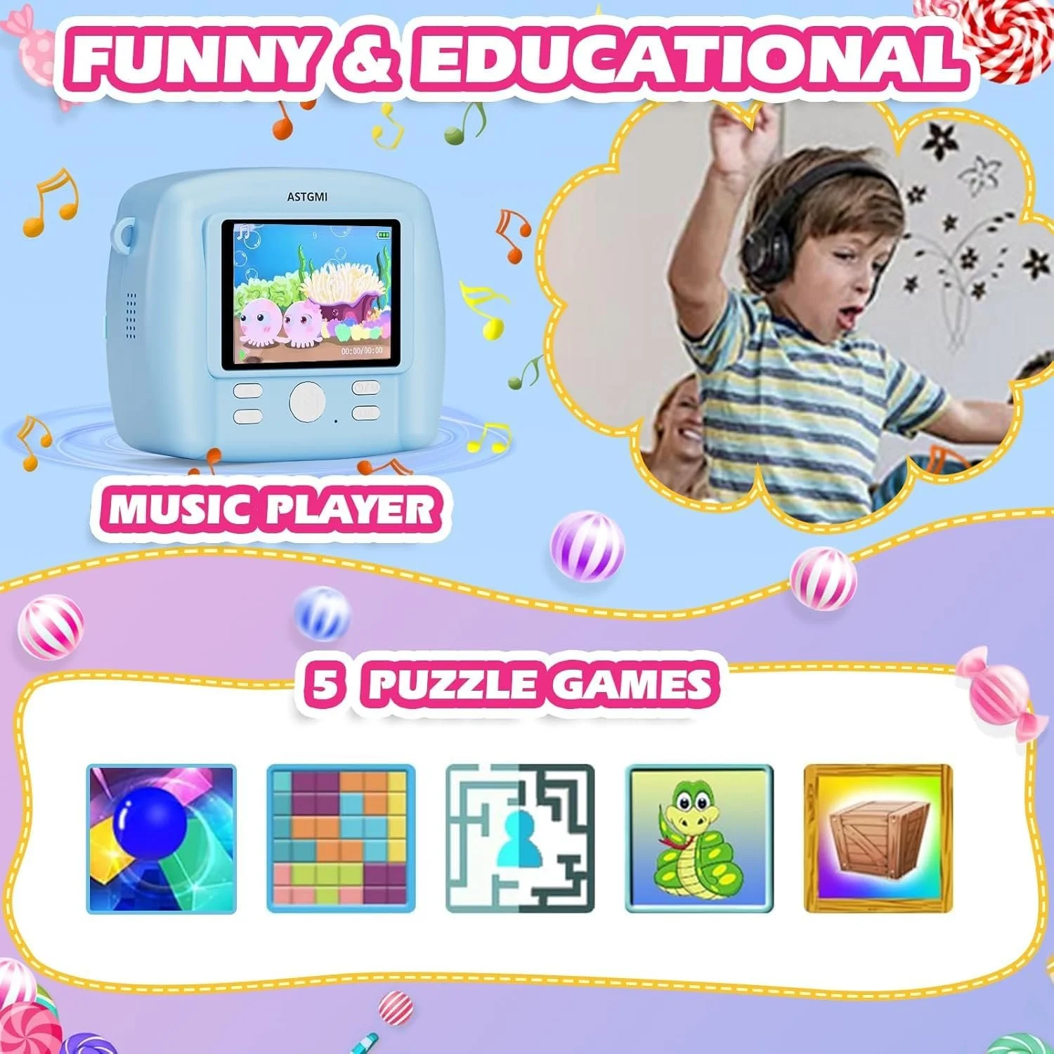 Детская фотокамера мгновенной печати 1080P HD 3 Rolls Photo Paper, фото №5