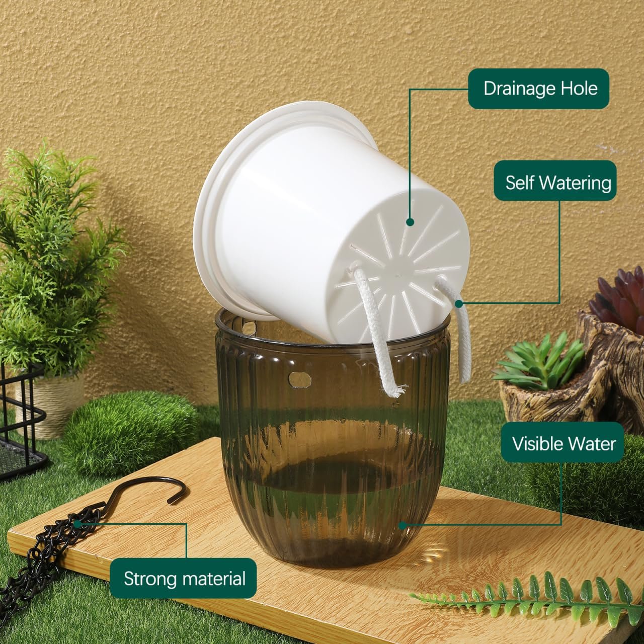 Підвісні квіткові горщики Happyyami набір з 2 шт. прозорі з автополивом, фото №3 Підвісні квіткові горщики Happyyami набір з 2 шт. прозорі з автополивом, фото №3