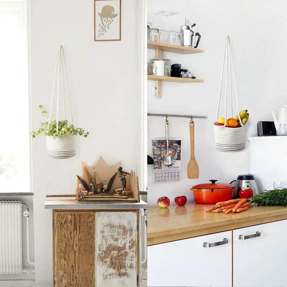 Підвісний кошик для рослин бавовняний канат 20 x 15 см, фото №5