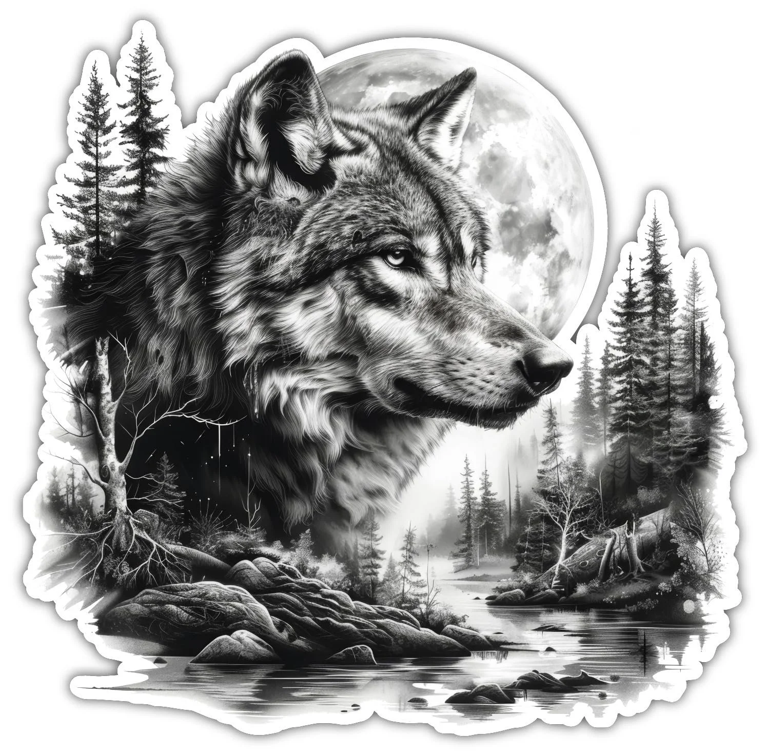 Наклейка на стену Samunshi Wolf in Forest 70 x 70 см, фото №1