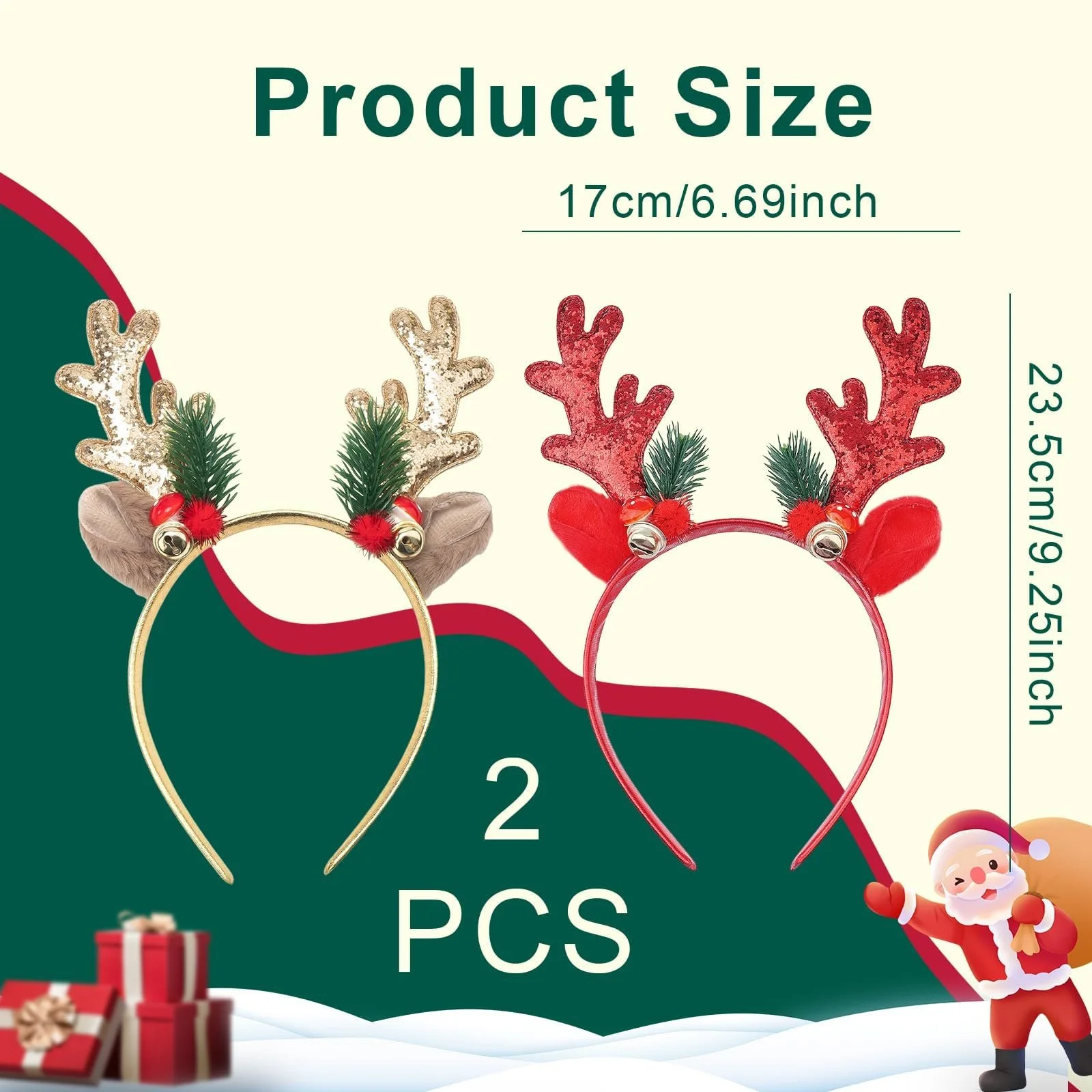 Обруч Різдвяні Оленячі Роги з Дзвіночком, 2 шт, фото №2