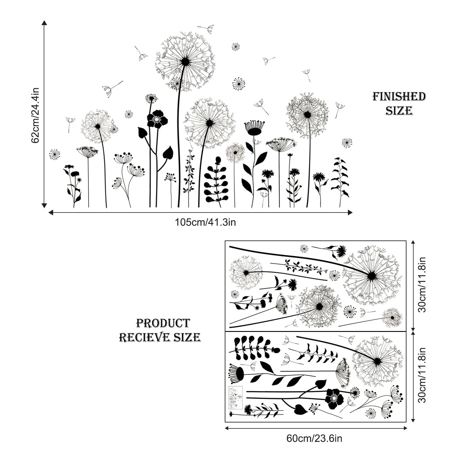 Наклейка на стіну Supzone Black Dandelion Blossom чорна, фото №6