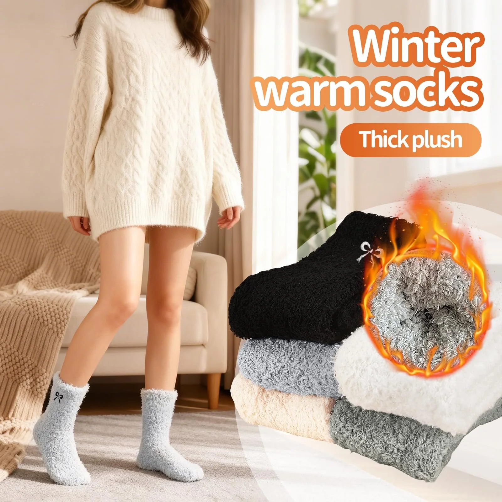 5 пар пухнастих шкарпеток для жінок, теплі шкарпетки, фото №3