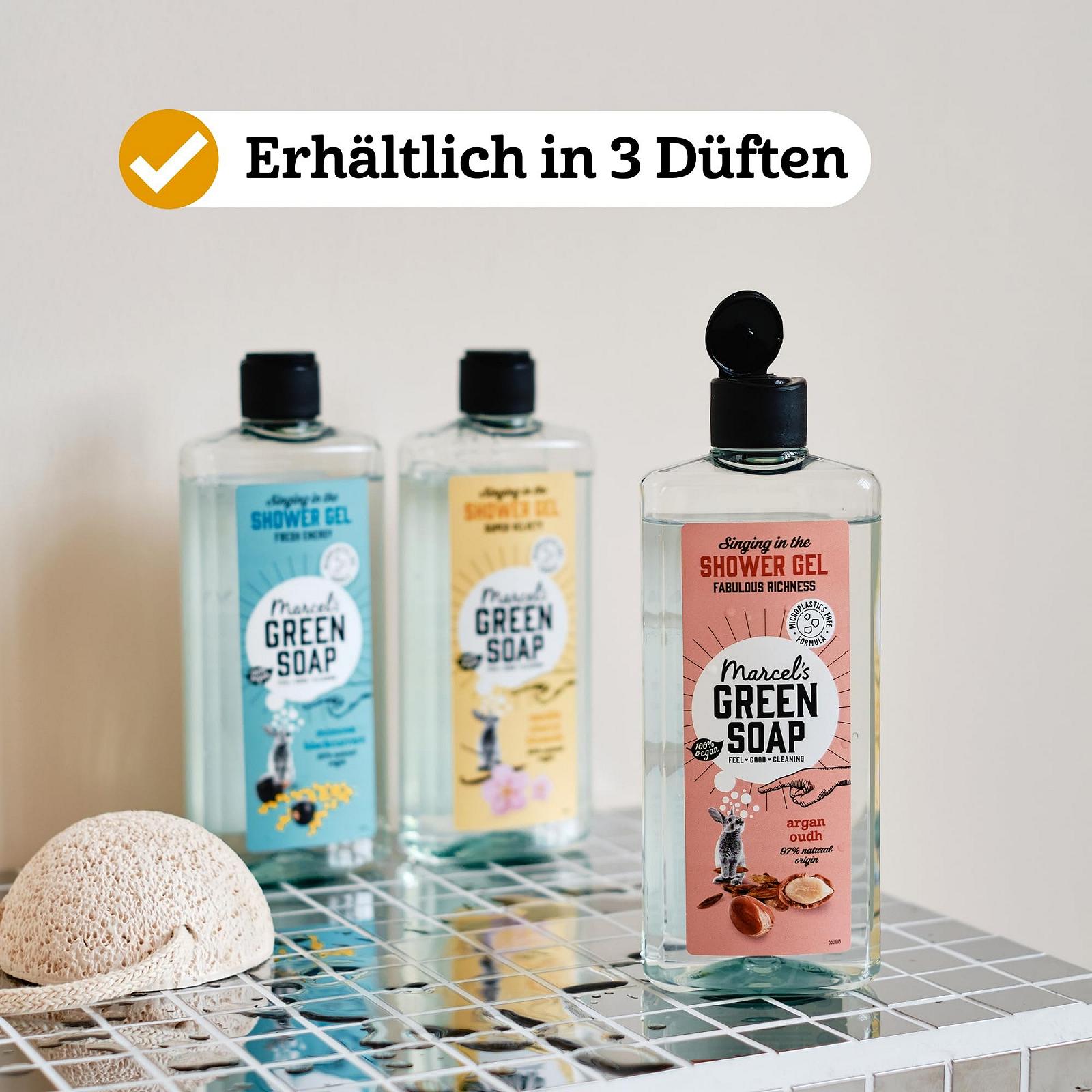 Гель для душа Marcel's Green Soap Vanilla & Cherry Blossom без микропластика в бутылке из переработанного пластика 98% биоразлагаемый веганский, фото №9