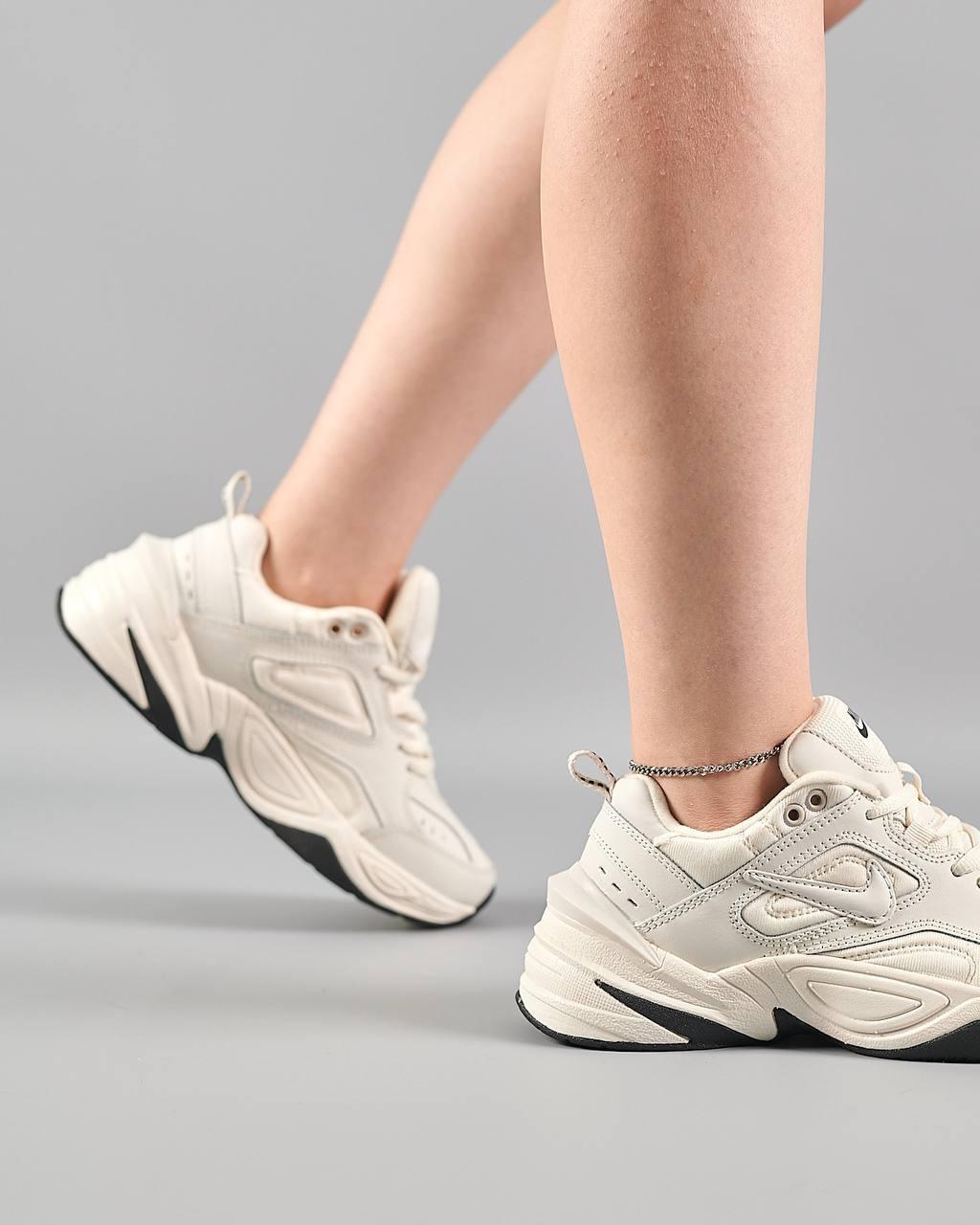 Женские кроссовки Nike M2K Tekno бежевые кожаные кросы найк текно демисезонная обувь из натуральной кожи, фото №8