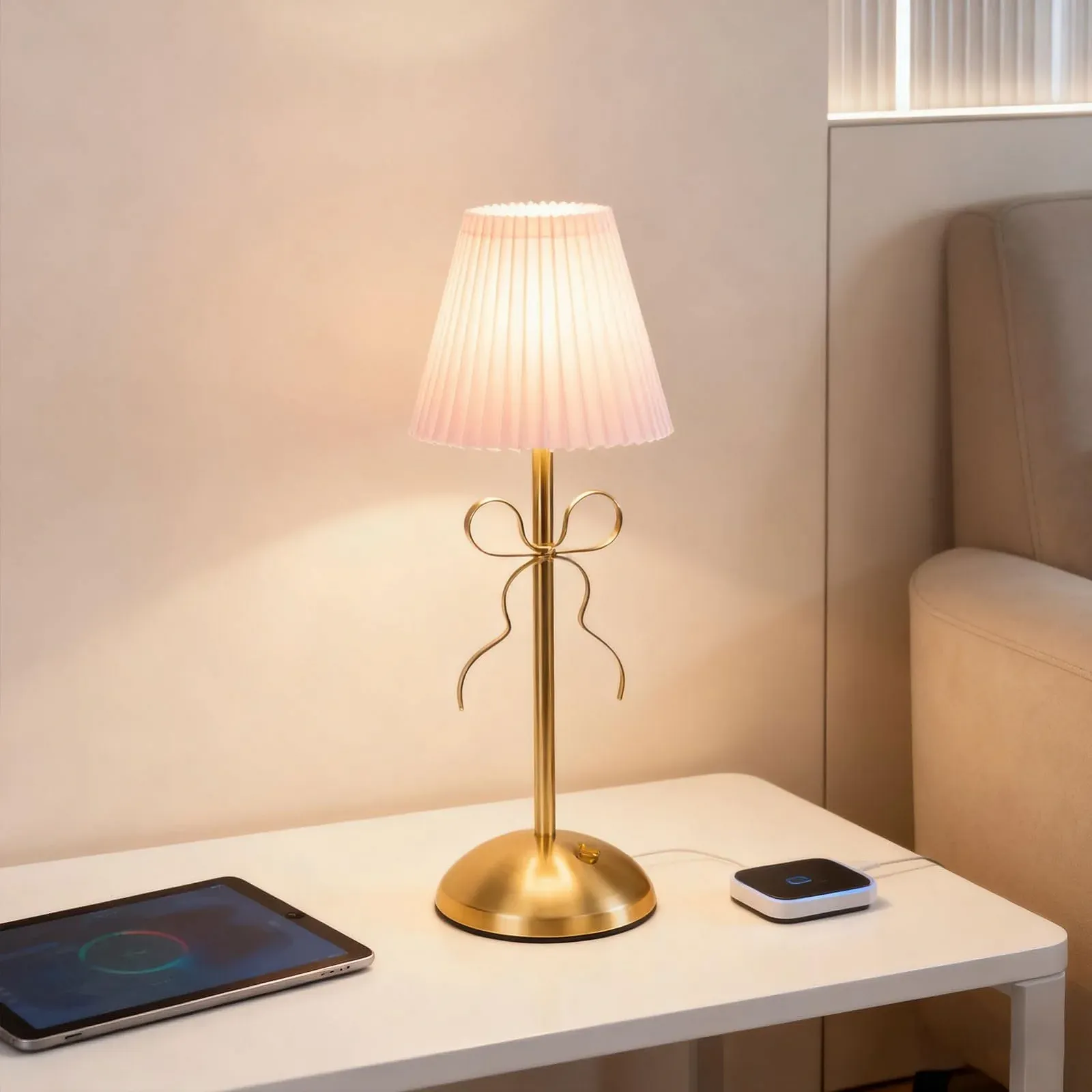 Настільна лампа З бантом LED Акумуляторна Рожевий, фото №6