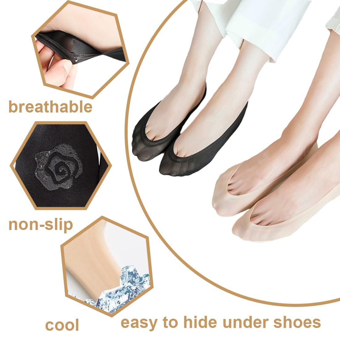 Шкарпетки-слідки Ice Silk Чорний і тілесний колір, 3 пари (35-39), фото №3