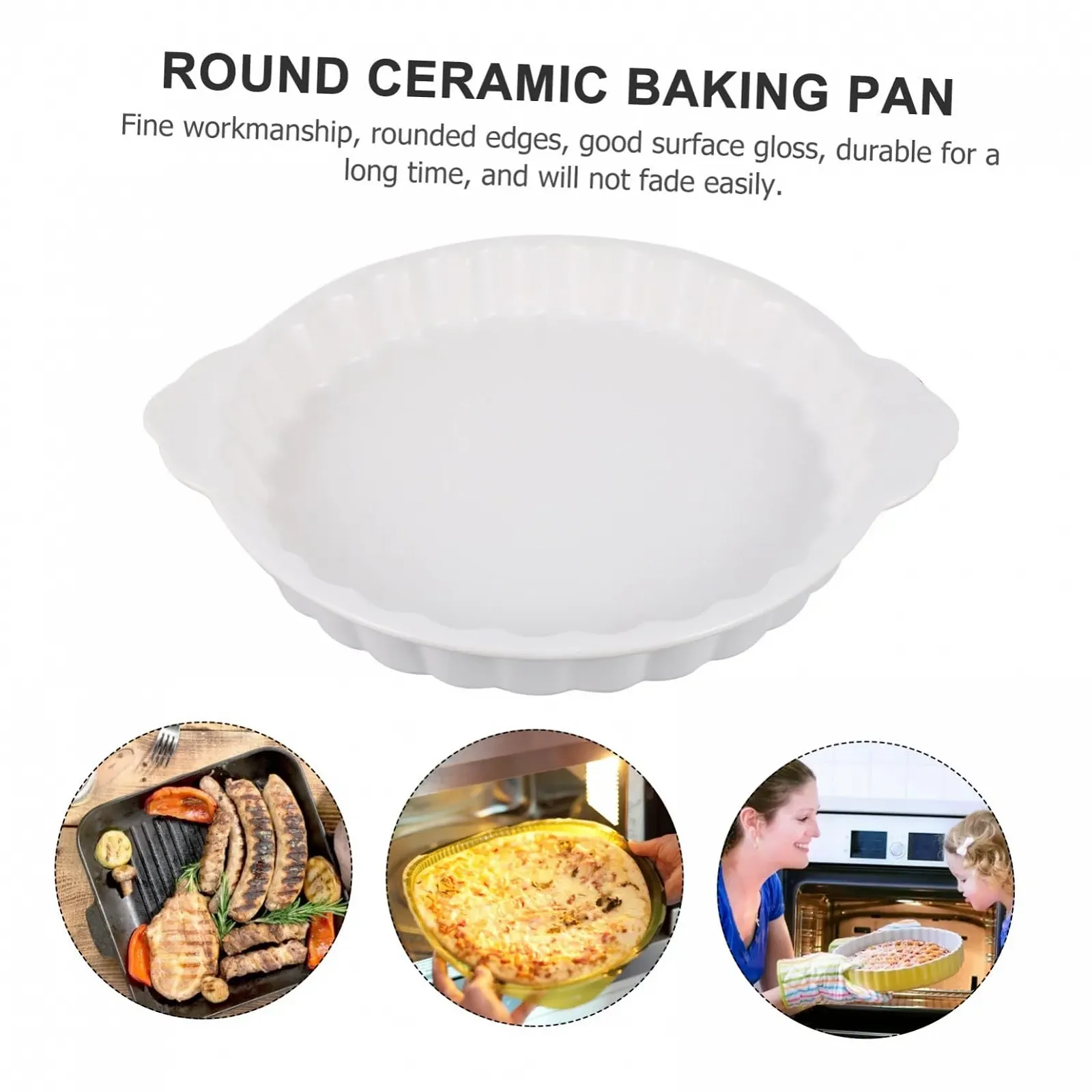 Форма для запікання керамічна кругла з ручками термостійка біла, фото №6 Форма для запікання керамічна кругла з ручками термостійка біла, фото №6