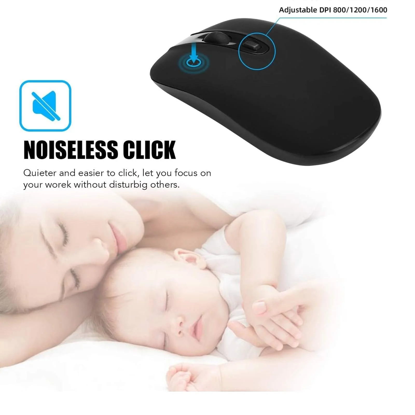 Миша Бездротова Cimetech 2,4 GHz Тиха Ергономічна з USB Нано Приймачем 800/1200/1600 DPI Оптична, фото №3