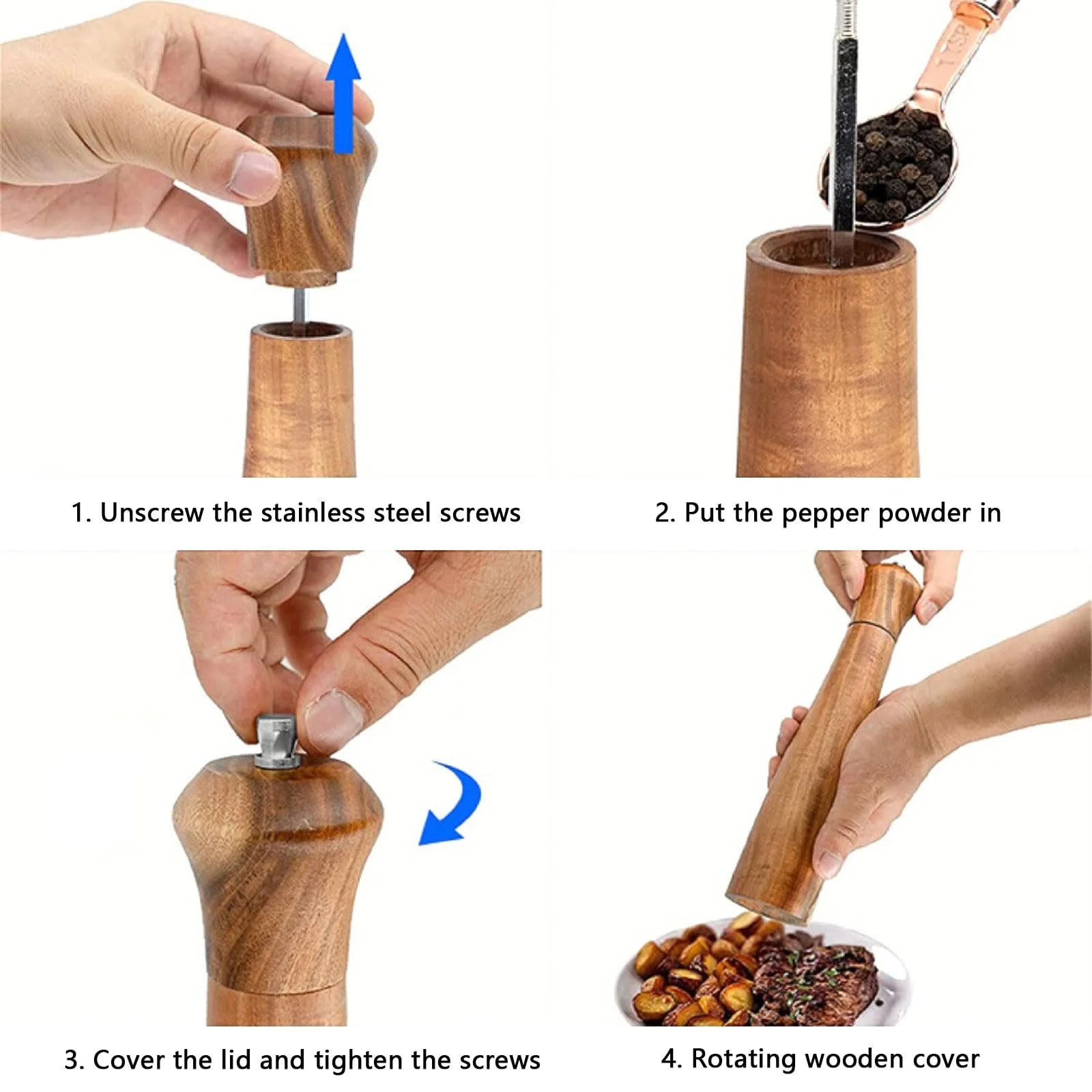 Ручний Набір Деревʼяних Млинків для Солі та Спецій Регульований Механізм, фото №6 Ручний Набір Деревʼяних Млинків для Солі та Спецій Регульований Механізм, фото №6