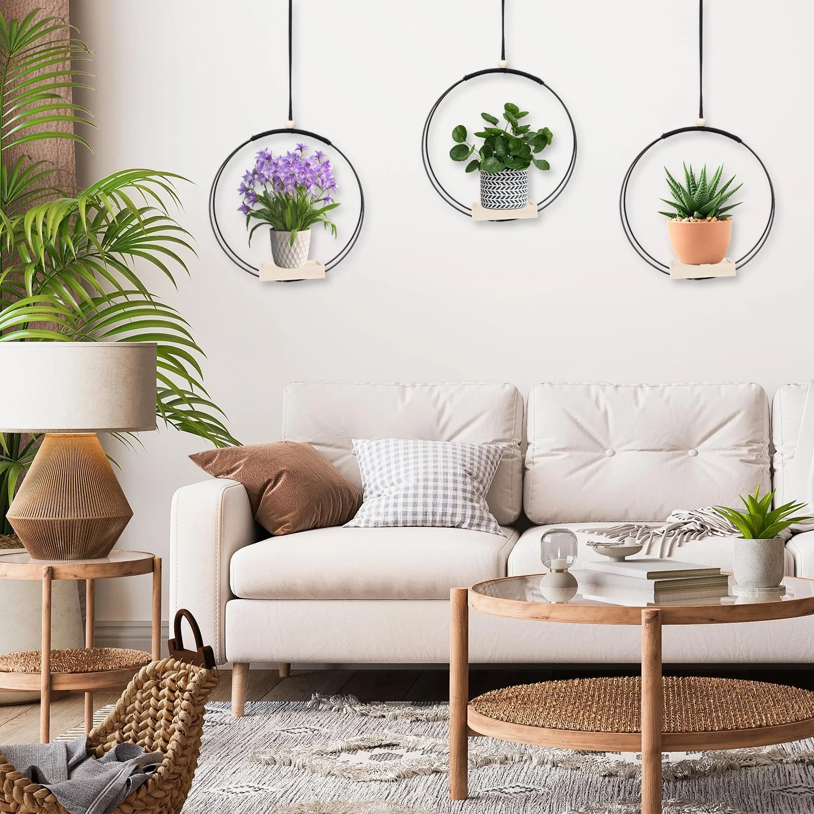 Підвісний квітковий горщик 30 x 30 см з дерев'яною основою та гачком Чорний, фото №8 Підвісний квітковий горщик 30 x 30 см з дерев'яною основою та гачком Чорний, фото №8