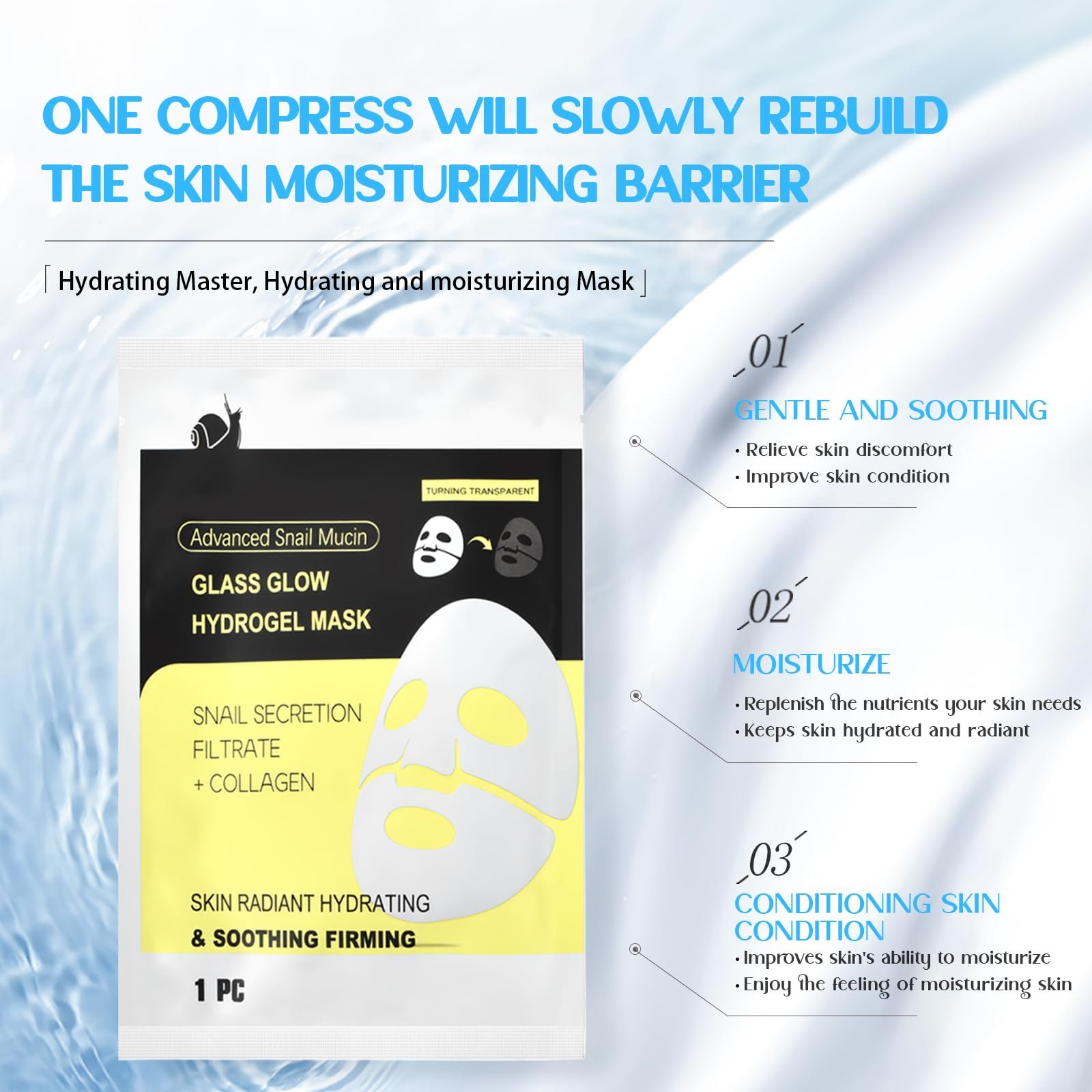 Маска для обличчя гідрогелева Snail Mucin Organic, сяйво скла, в наборі 4 шт, фото №2