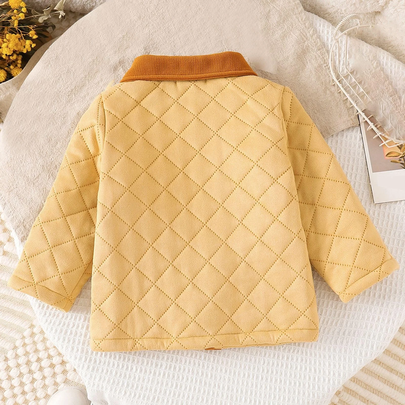 Куртка стьобана для дівчат з вельветовим коміром, фото №4