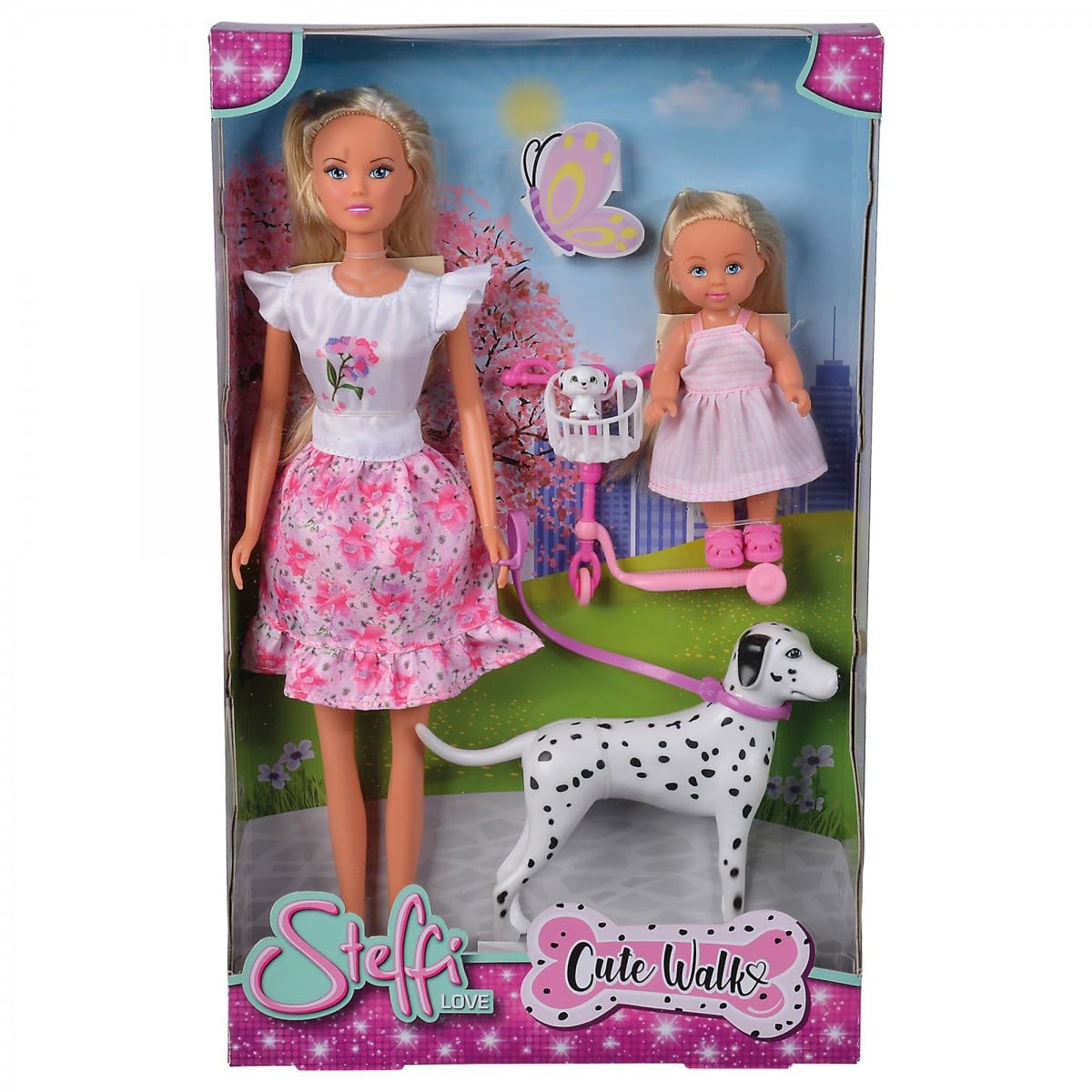 Кукла Steffi Love Cute Walk с двумя далматинцами, со скутером для Evi, 12 см и 29 см, фото №4 Кукла Steffi Love Cute Walk с двумя далматинцами, со скутером для Evi, 12 см и 29 см, фото №4