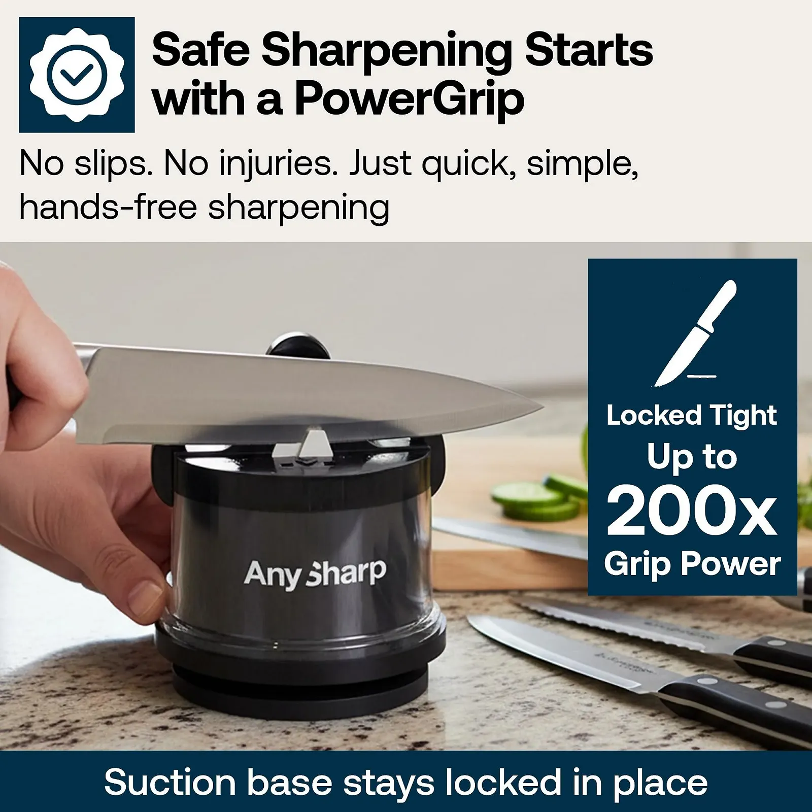 Точилка для ножей AnySharp Pro Металлическая с присоской PowerGrip, фото №5