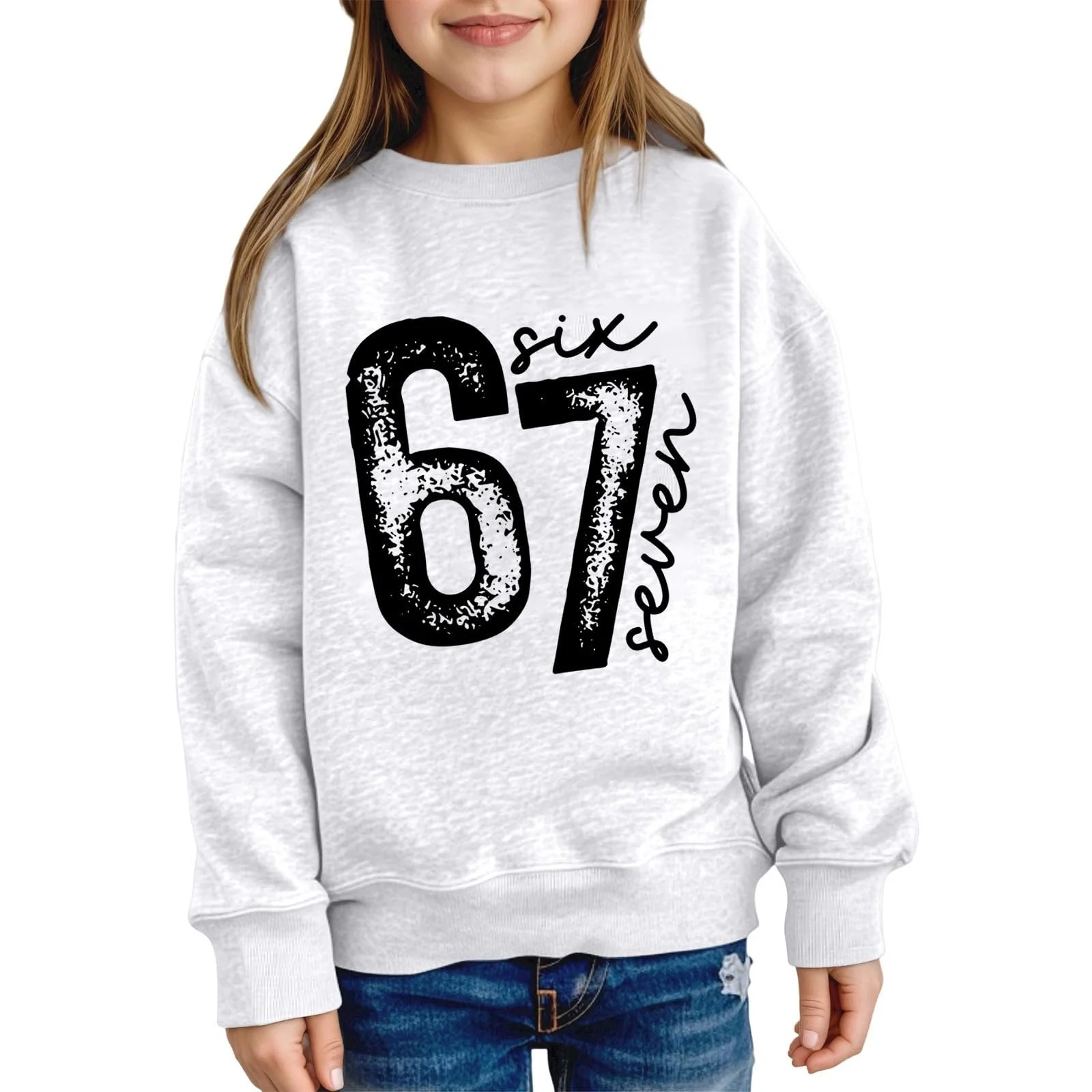 Свитшот для девочки с принтом, длинными рукавами и круглым вырезом - идеально подходит для осени и зимы. Повседневный, мягкий и теплый. Идеально подходит как свитер для детей и малышей., фото №1