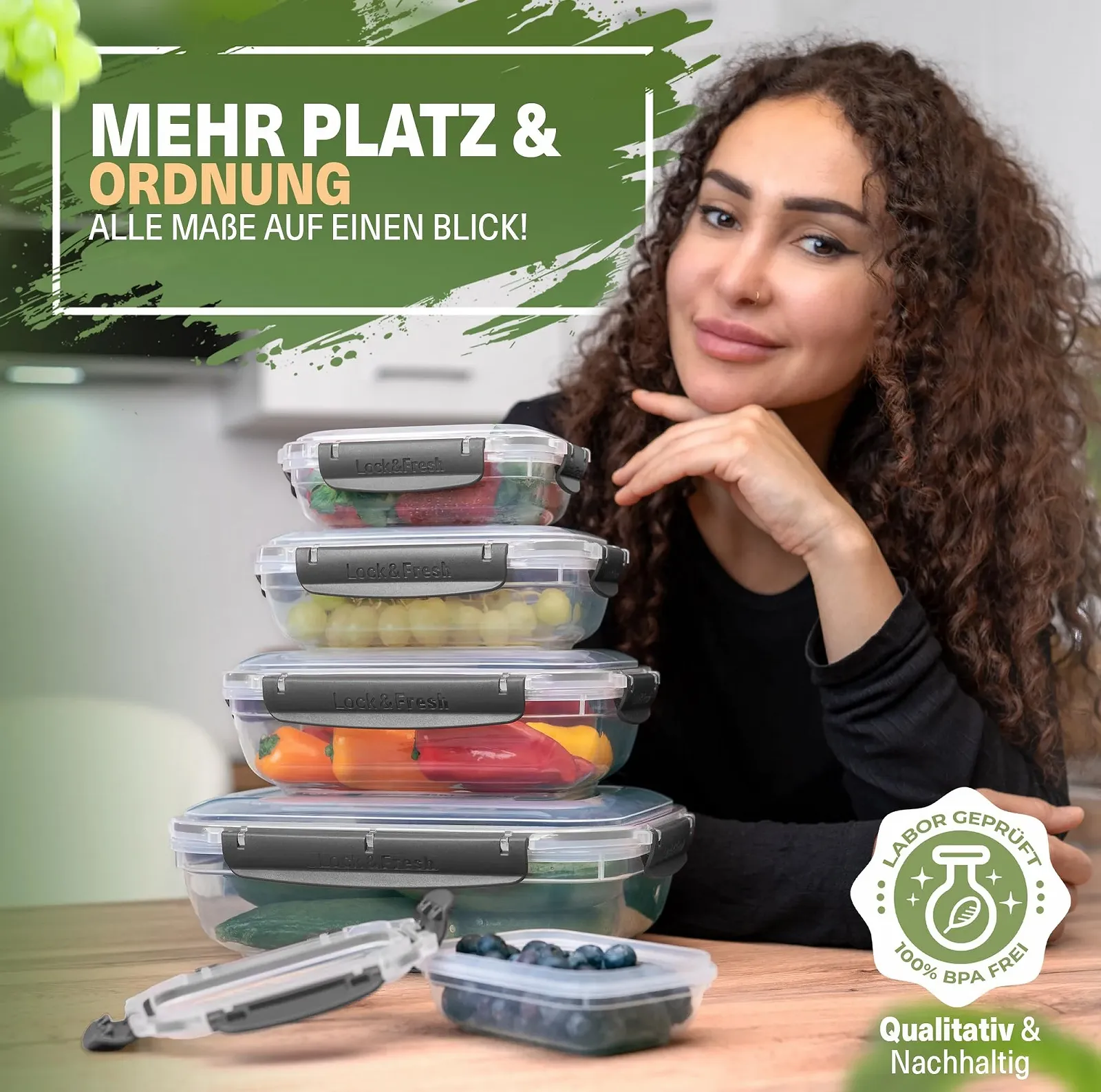 Контейнеры для хранения продуктов набор 5 шт. с крышками прозрачные, фото №4