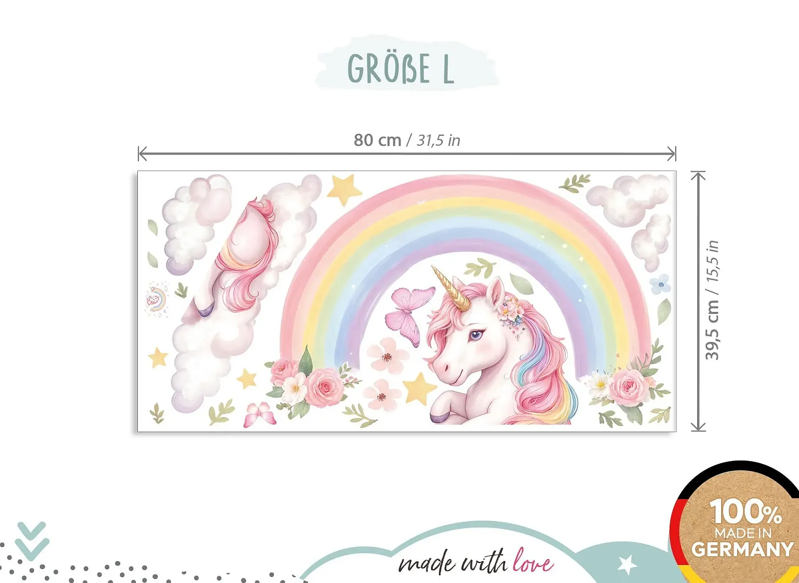 Наклейка на стену Little Deco DL5127-03 Единорог и радуга Акварельные цветы и звезды, фото №4