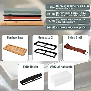 Набір точильних каменів Professional Whetstone Set 400/1000 3000/8000 Двосторонній з бамбуковою основою synthetic.ua - Фото 1