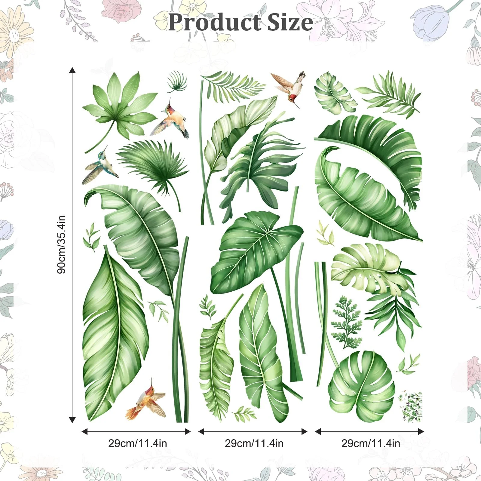 Наклейка на стіну Palm Leaves Boho Large Green Tropical, фото №6 Наклейка на стіну Palm Leaves Boho Large Green Tropical, фото №6