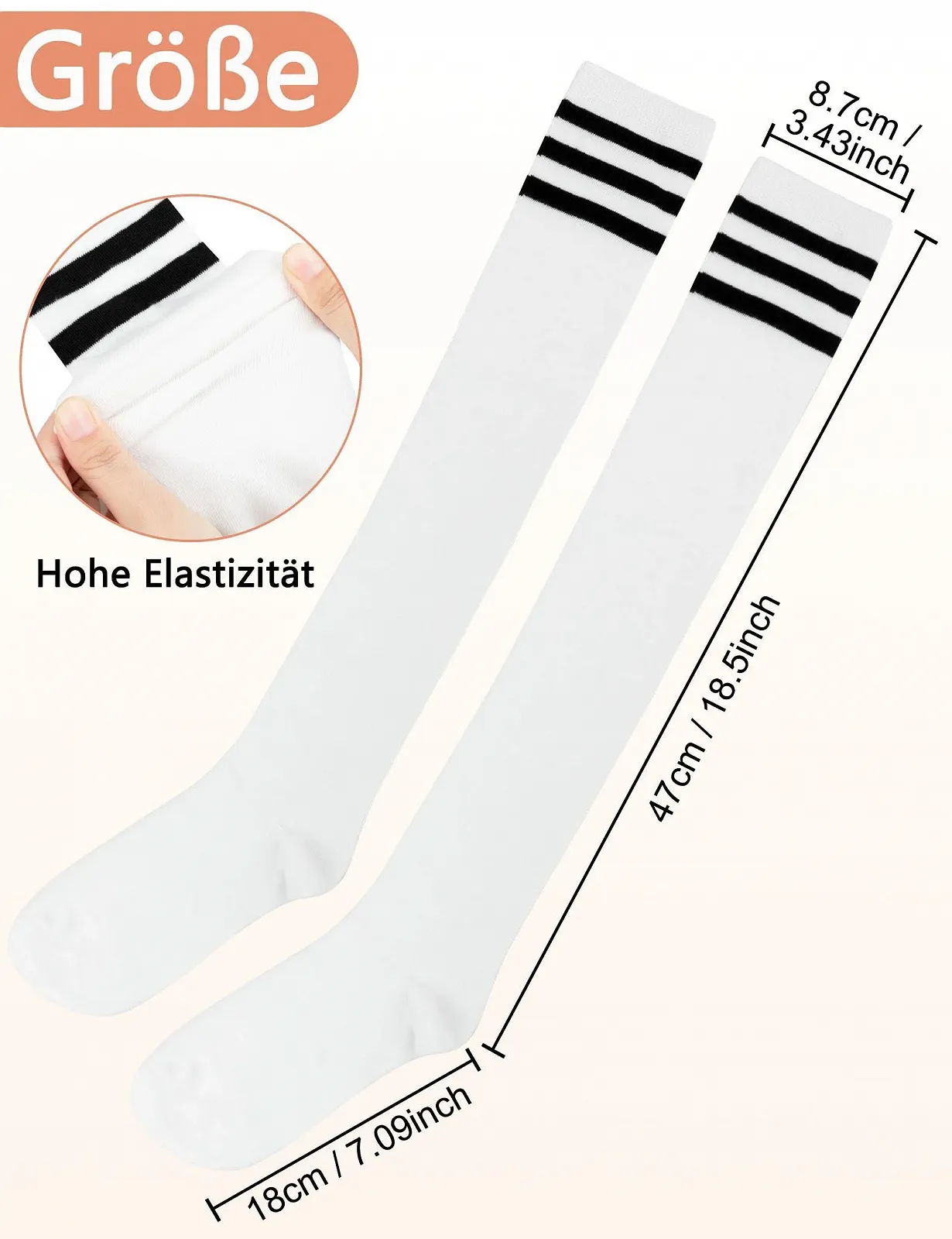 2 пары женских гольфов выше колена Классические и стильные гольфы чулки Мягкие высокие гольфы выше колена Длинные полосатые носки для женщин для повседневной жизни, спорта, косплея, фото №3