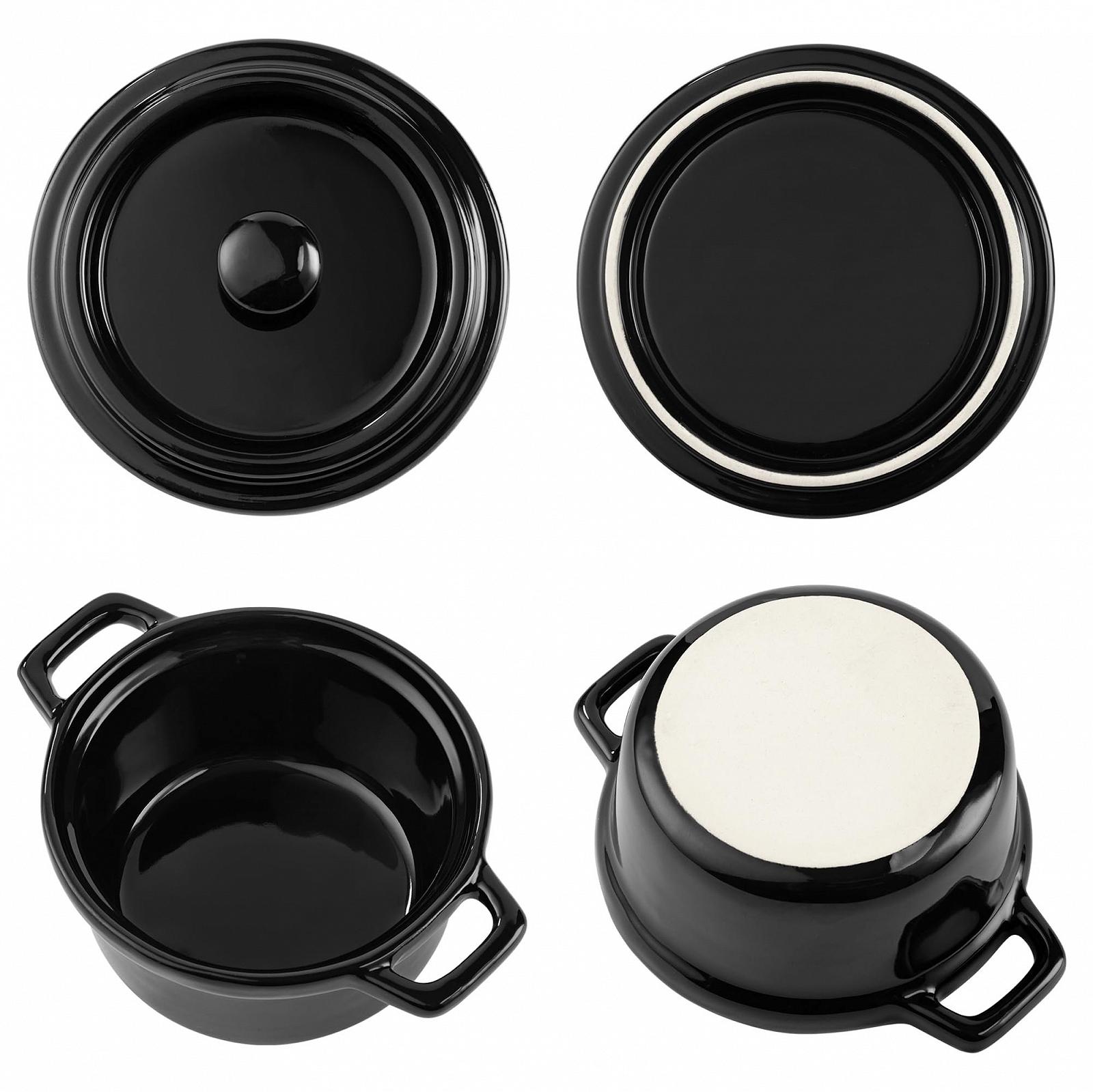 Форма для запекания Navaris Mini Cocotte Набор 4 шт. с крышками Черная Керамика, фото №7