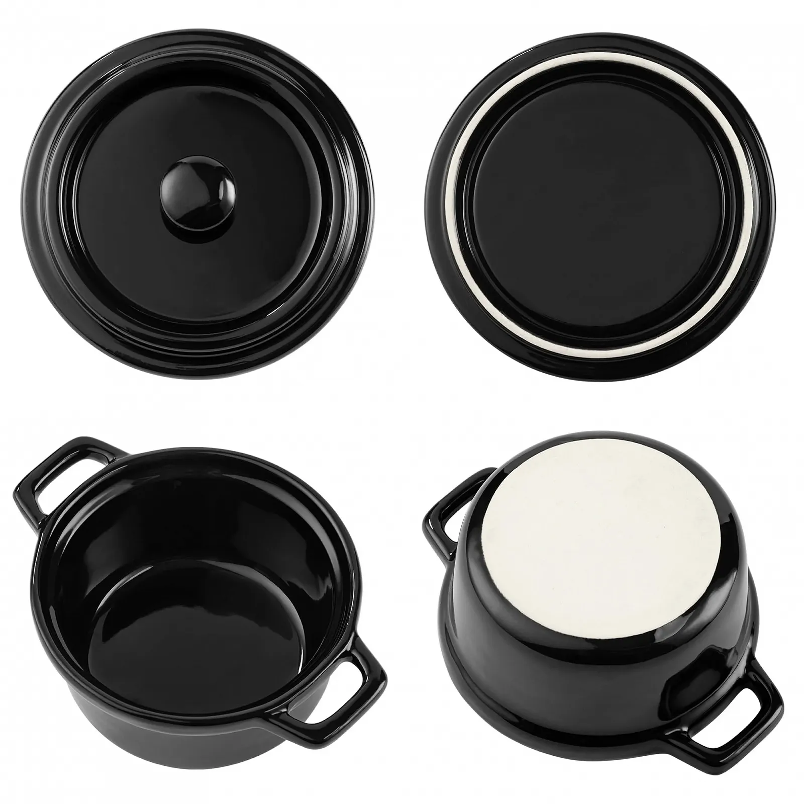 Форма для запекания Navaris Mini Cocotte Набор 4 шт. с крышками Черная Керамика, фото №7