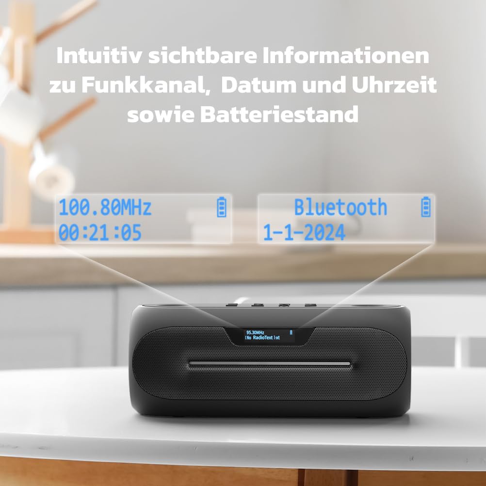 Колонка RIENOK DAB+ Bluetooth Music Box FM Radio Box DAB 12h з акумулятором 2,000 мАг AUX Type-C Чорний, фото №6