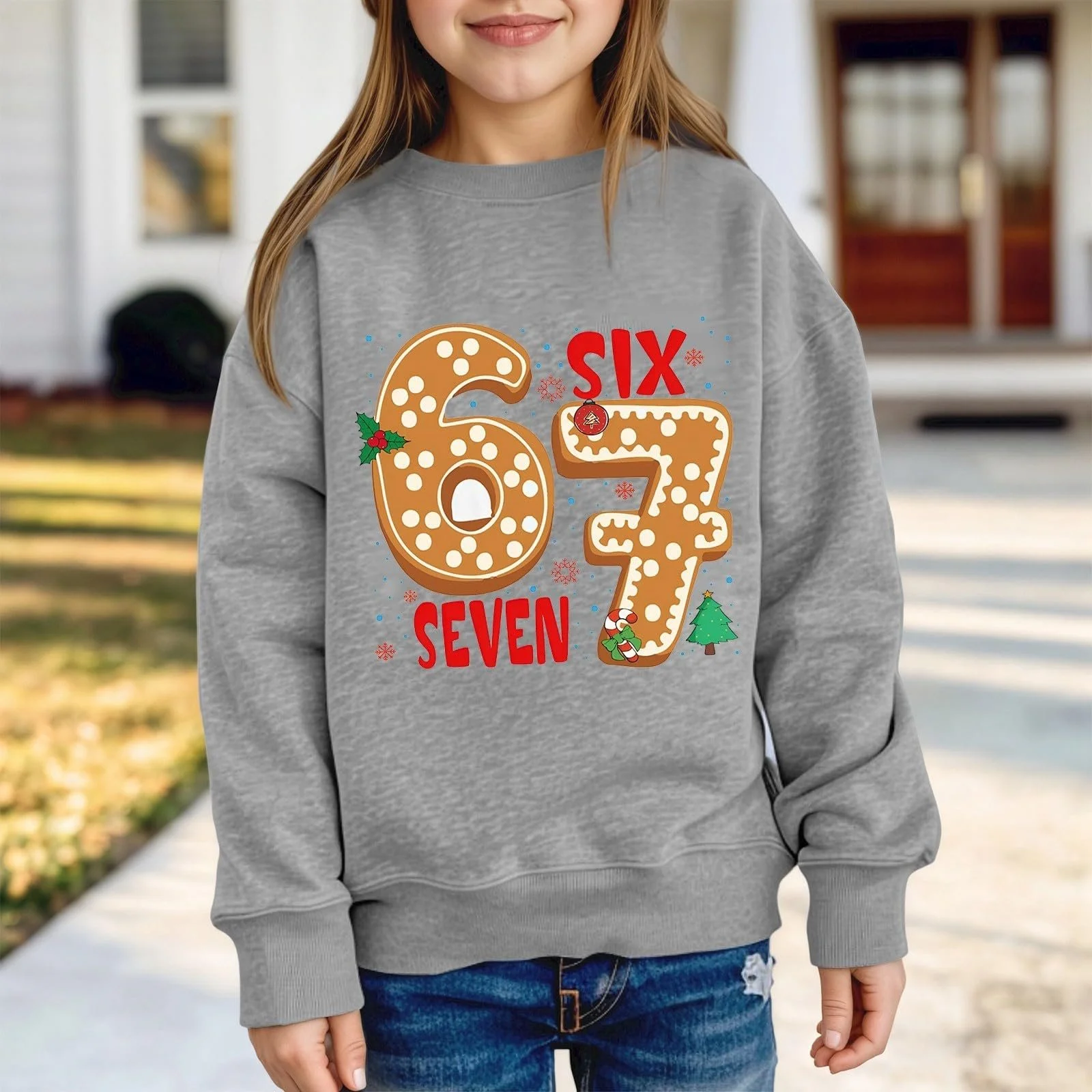 Девичьий свитшот с принтом, круглый вырез, длинные рукава, повседневный пуловер, мягкий и теплый., фото №3