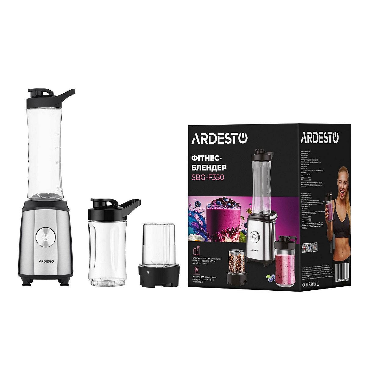Блендер для смузі Ardesto SBG-F350, 350Вт,2в1, пляшка 600мл 300 мл кавомолка чорно-сріб, фото №6 Блендер для смузі Ardesto SBG-F350, 350Вт,2в1, пляшка 600мл 300 мл кавомолка чорно-сріб, фото №6
