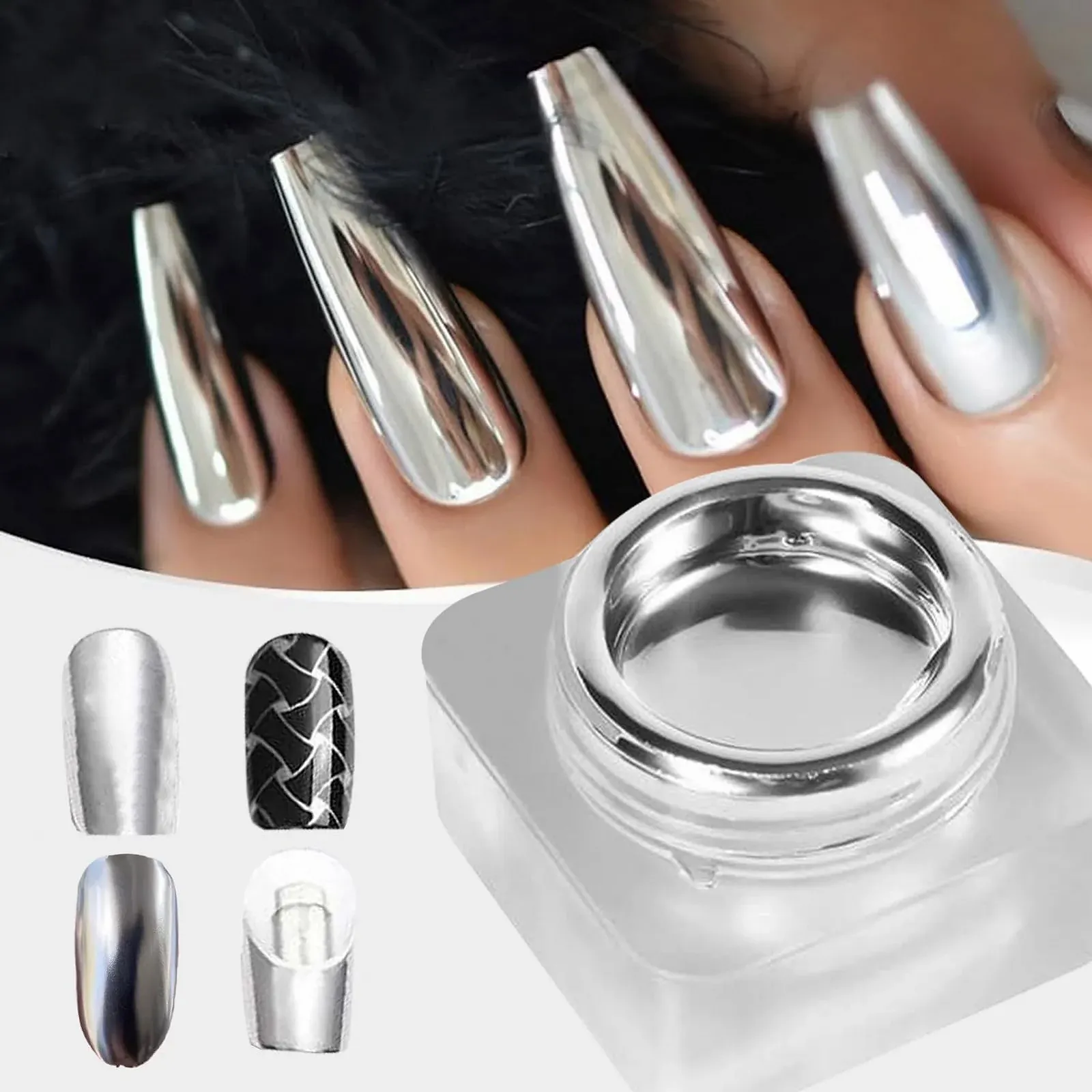 Металл-гель лак Зеркальный серебряный, фото №2 Металл-гель лак Зеркальный серебряный, фото №2