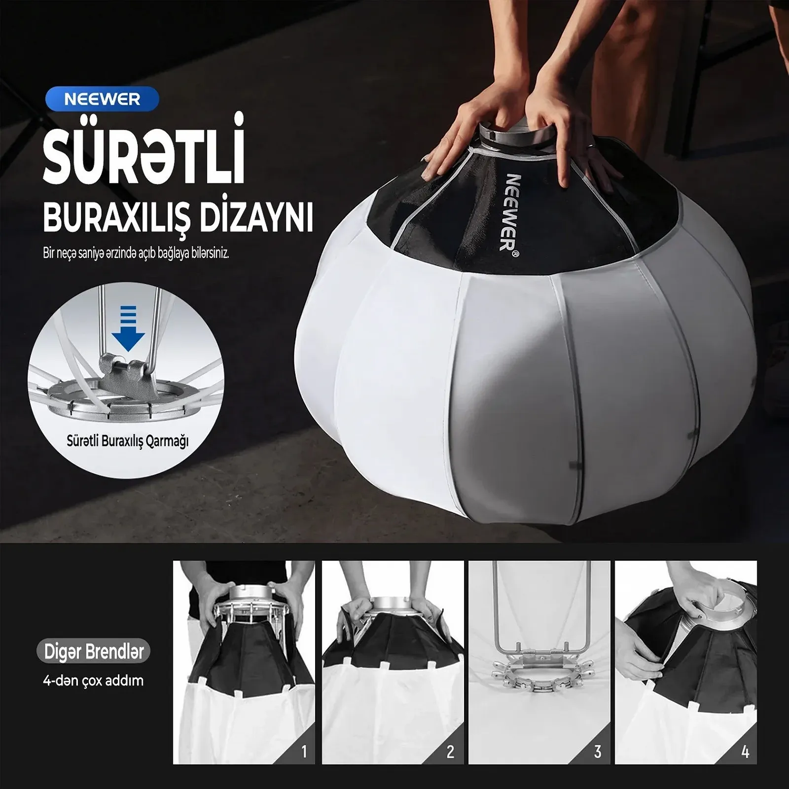 Сферичний софтбокс Neewer NS26L 26" Білий, фото №7 Сферичний софтбокс Neewer NS26L 26" Білий, фото №7