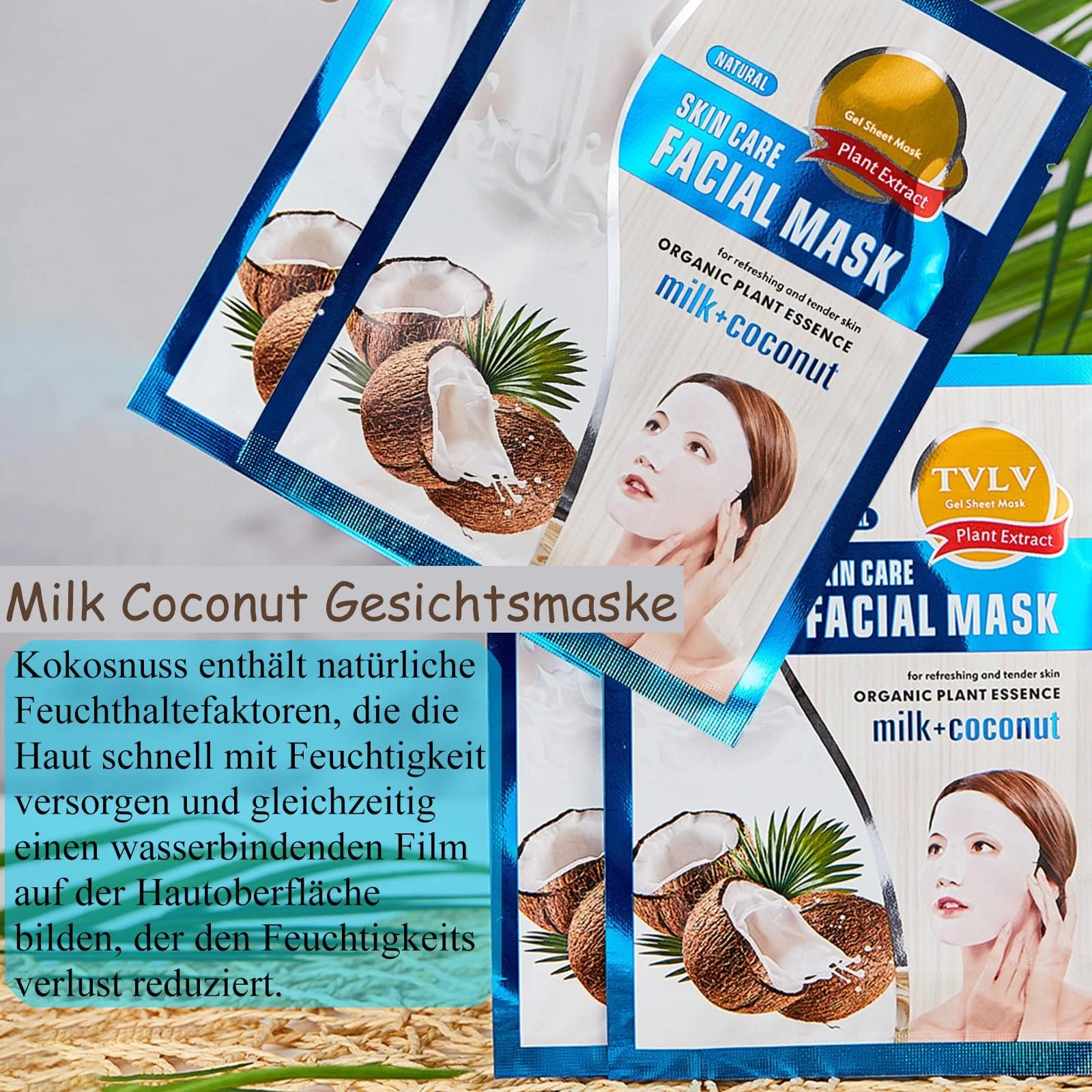 Тканевая маска Soleneva 8 штук 2 вида Листовая маска Клубника, Кокос, фото №4