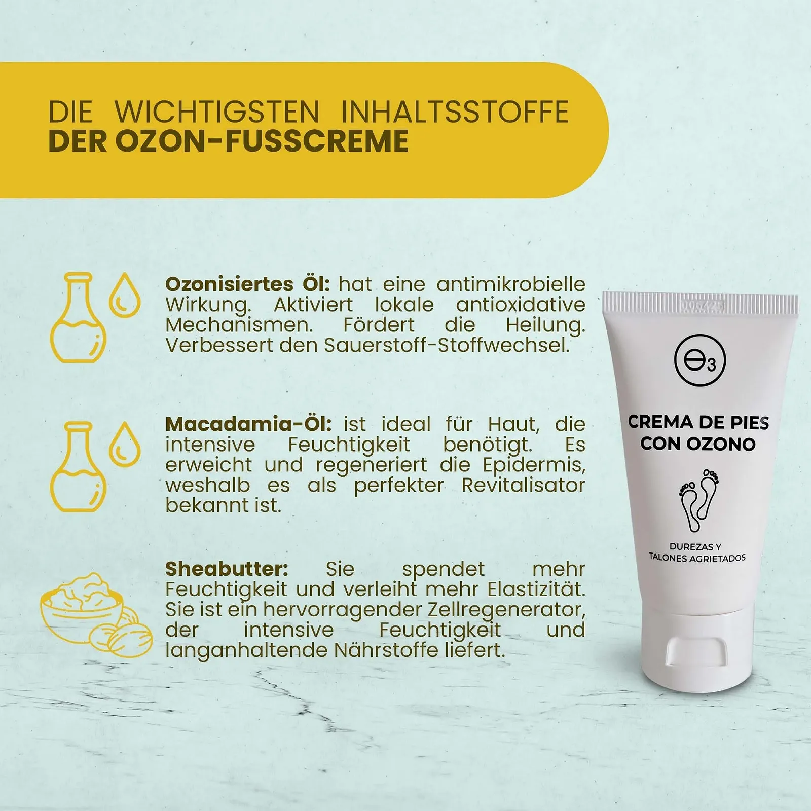 Крем для ног OZONO D'OR для удаления мозолей и ухода за потрескавшейся кожей, со 100% натуральным органическим озоном, веганский, 50 г, фото №3