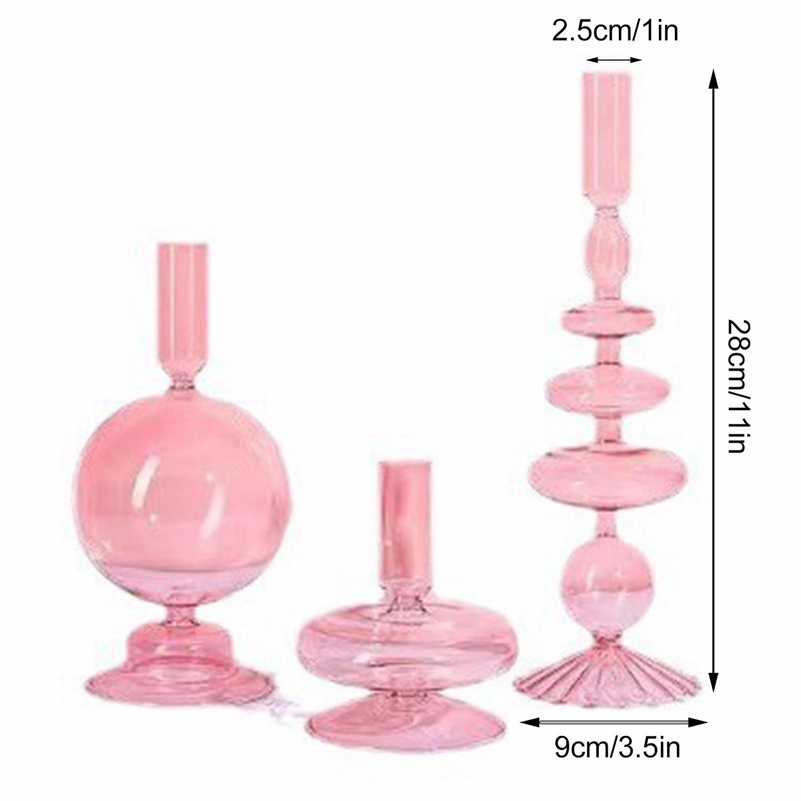 Подсвечники BestAlice из стекла Набор 3 шт Розовый, фото №5