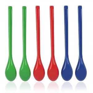 Набір пластикових ложок 6 шт. Різнокольорові з довгою ручкою synthetic.ua - Фото 1