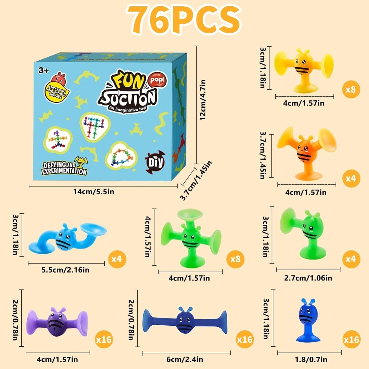 Іграшка-присоска KAHEIGN 76 штук, 8 стилів, силіконова, фото №4
