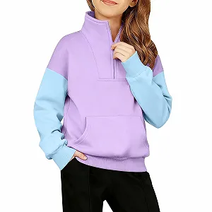 Свитшот Generisch для девочек, с круглым вырезом, оверсайз, легкий спортивный пуловер, однотонный базовый лонгслив с карманами - Фото 1