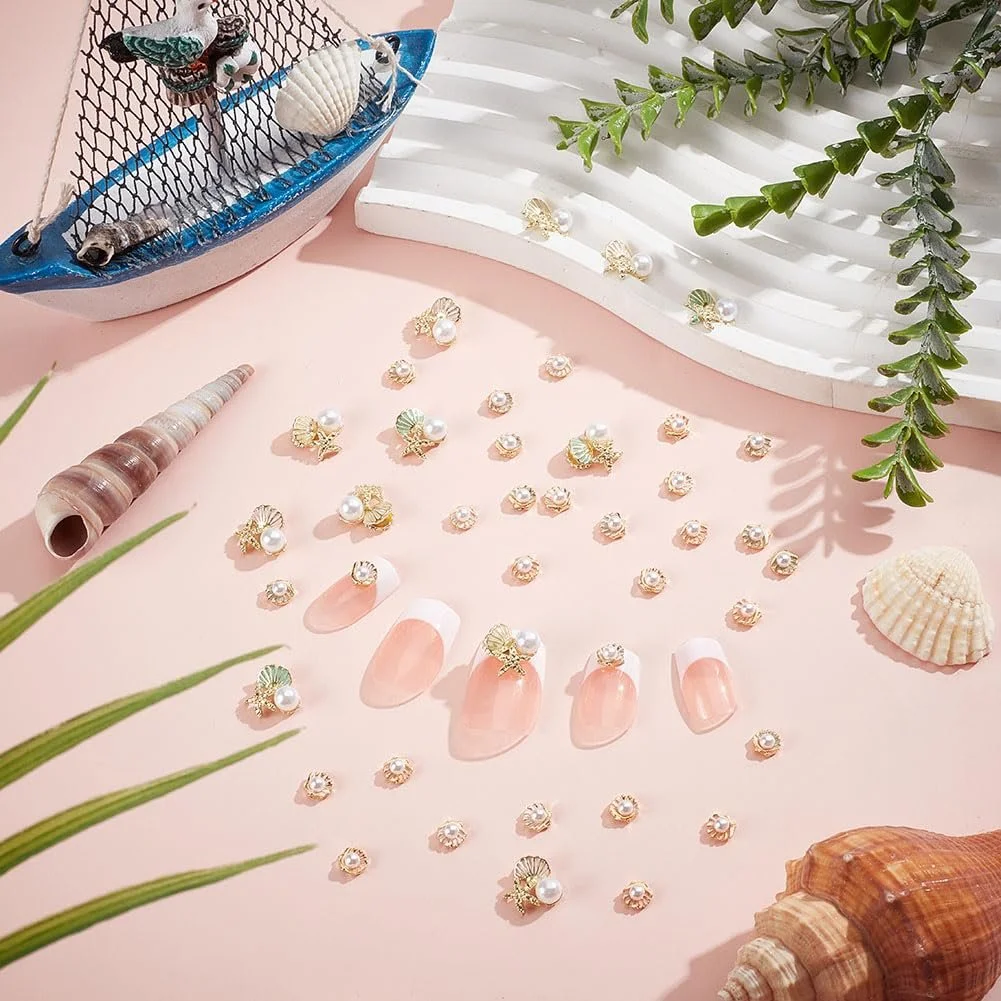 Подвески для ногтей 6 стилей с океанским мотивом 24 шт., украшения для ногтей в форме ракушек, бусины в форме морской звезды, украшения для ногтей, драгоценности, эмалированные сплавные кабошоны для акриловых ногтей, DIY поделки, фото №4