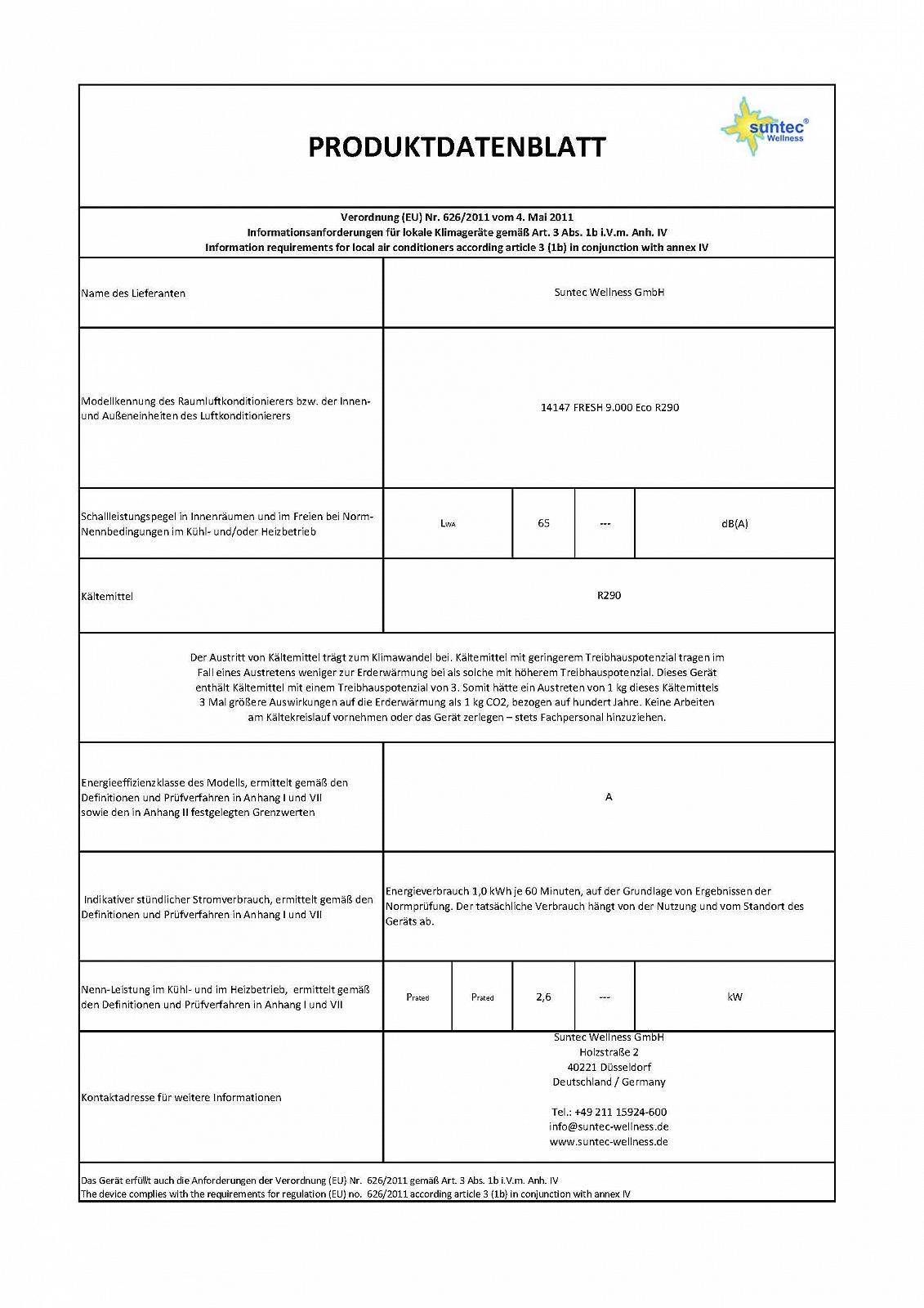 Мобільний кондиціонер Suntec Fresh 9,000 Eco R290 3-в-1 білий 9,000 BTU/h для приміщень до 34 м², фото №9