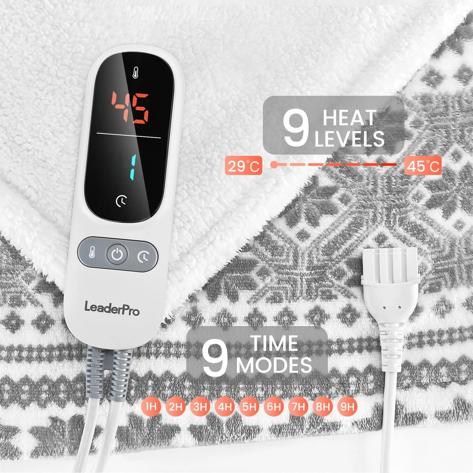 Электрическое одеяло LeaderPro 160 x 180 см Фланелевое 6 уровней нагрева Серый/Белый, фото №3 Электрическое одеяло LeaderPro 160 x 180 см Фланелевое 6 уровней нагрева Серый/Белый, фото №3