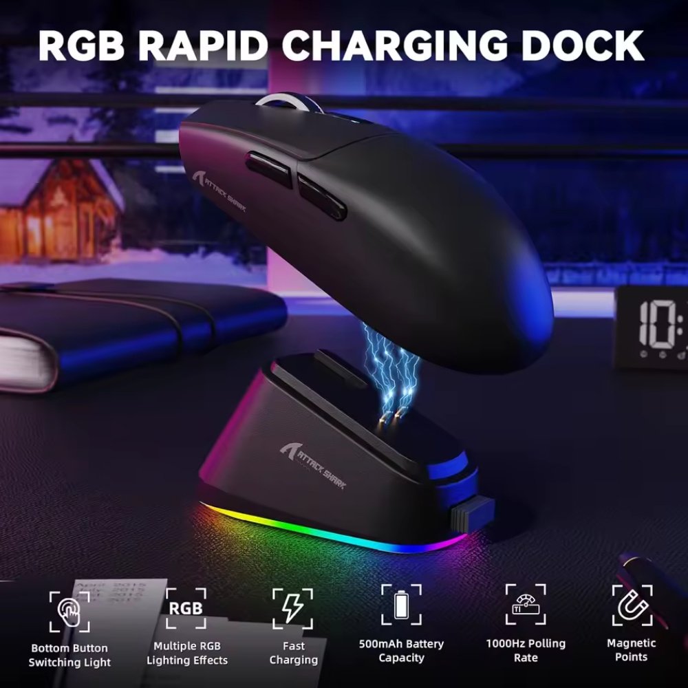 Мышь Attack Shark G3Pro White 25000DPI PAM3311 Wireless Bluetooth с зарядной базой, фото №8