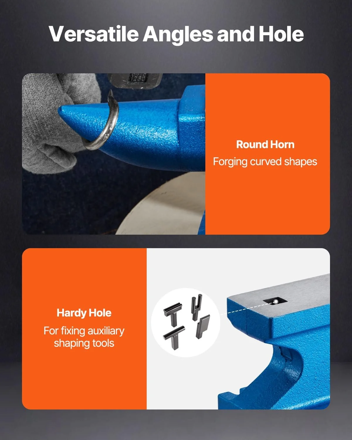 Ковадло VEVOR / 24.9 кг / Міцний чавун / З рогом / Синє, фото №8 Ковадло VEVOR / 24.9 кг / Міцний чавун / З рогом / Синє, фото №8