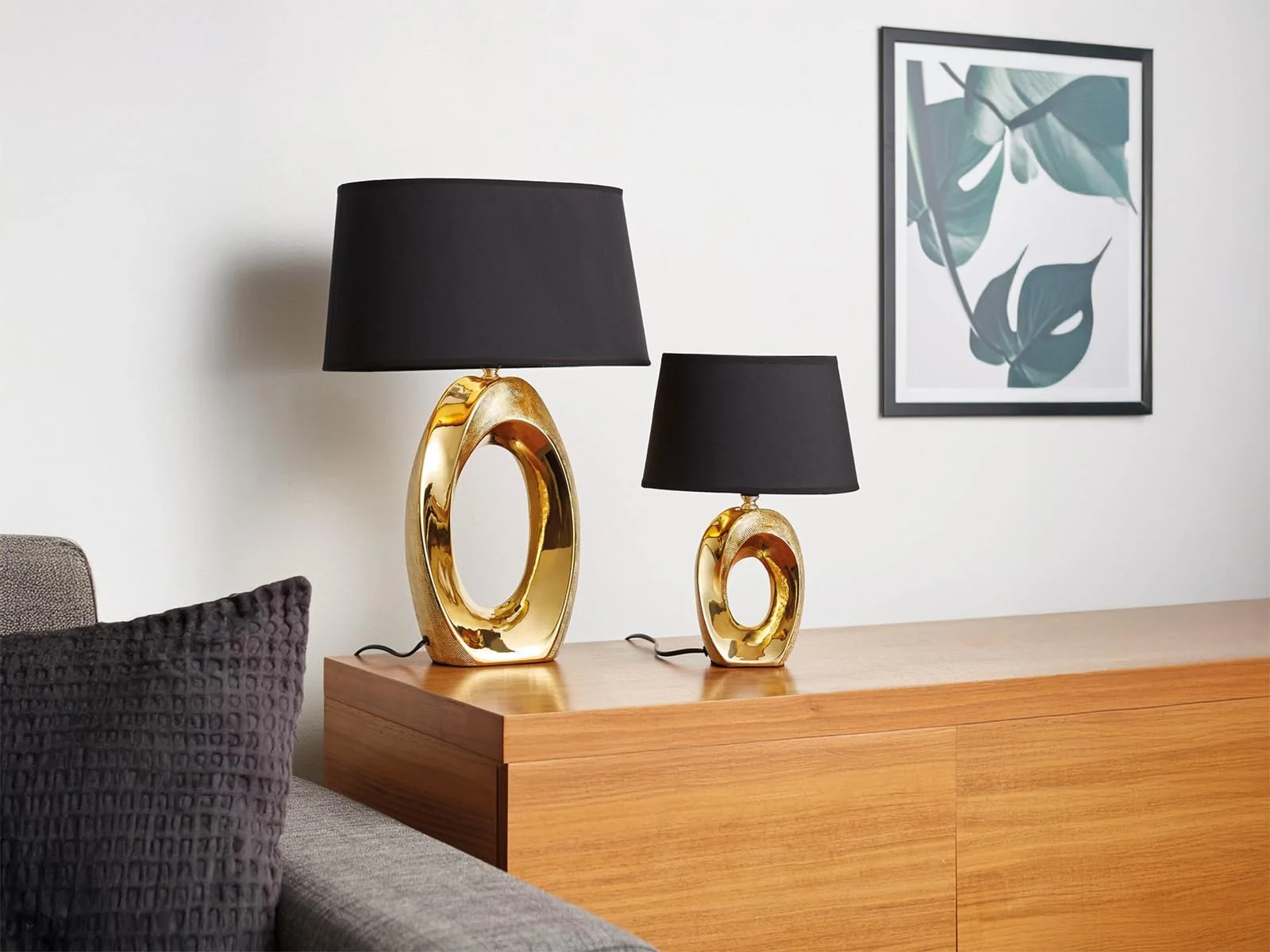 Настільна лампа meineWunschleuchte Велика з овальним тканинним плафоном 52 см Чорний/Золотий, фото №7