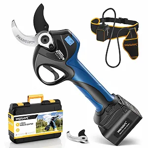 Секатор SWANSOFT акумуляторний 40 мм, 21 V, 2 x 4 Ah батареї, 1050 W професійний електричний секатор для саду, виноградників та фруктових садів 8605Pro - Фото 1