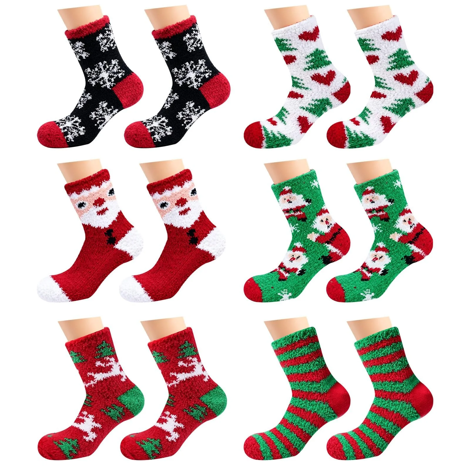 Рождественские носки Пушистые 6 пар Мягкие и удобные Рождественские чулки Теплый подарок для женщин и девочек, фото №1