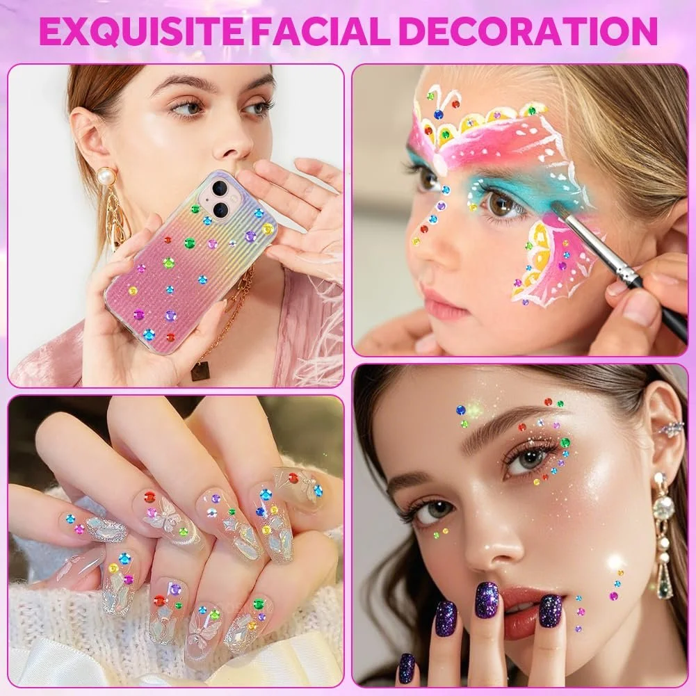 Самоклеючі блискучі камінці Vicloon, 3712 аркушів, 3-4-5-6 мм, для макіяжу обличчя, святкових аксесуарів, прикрас для нігтів, фото №8