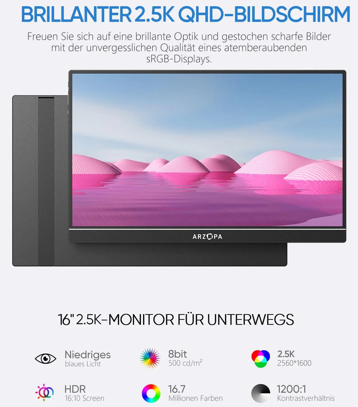 Монітор портативний 16" Arzopa Z1RC 2.5K IPS 60 Гц, фото №2