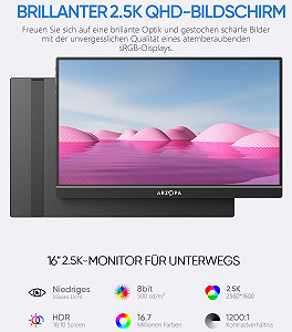 Монітор портативний 16" Arzopa Z1RC 2.5K IPS 60 Гц synthetic.ua - Фото 1